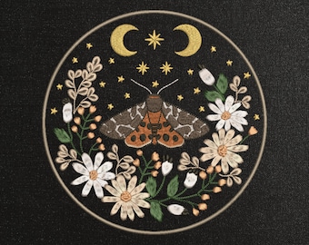 Moth Moon Machine Embroidery Pattern, Celestial Floral Embroidery Design, Mystical Embroidery, Abstract Embroidery Files, Hoop Embroidery