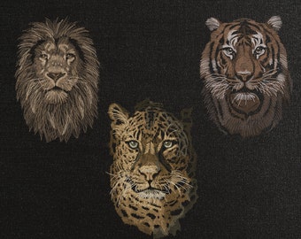 Unique SET - Lion, Tiger, Cheetah Machine Embroidery Pattern, Set Of 3 Wild Cats Design, Dark Fabric Embroidery, Savannah Predators Design