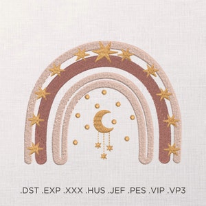 Rainbow With Crescent Machine Embroidery Pattern, Celestial Theme Embroidery Design, Embroidery for Kids Clothes, Kids Room Embroidery Decor