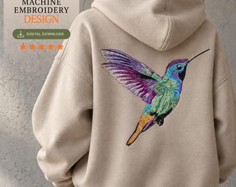 Desenho de bordado à máquina de beija-flor, padrão de ponto de pássaro voador colorido
