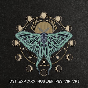 Butterfly and Moon on dark background machine embroidery design - Butterfly and Moon embroidery files - 8 sizes - Instant download - 519