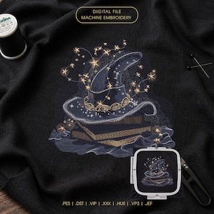 Magic Hat Machine Embroidery Design, Wizard Witch Book Stitch File, PES DST