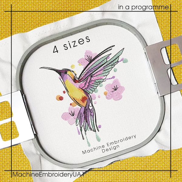 Kolibri-Maschinenstickerei-Design - Kolibri-Paradiesvogel-Stickdateien - 4 Größen - Sofortiger Download