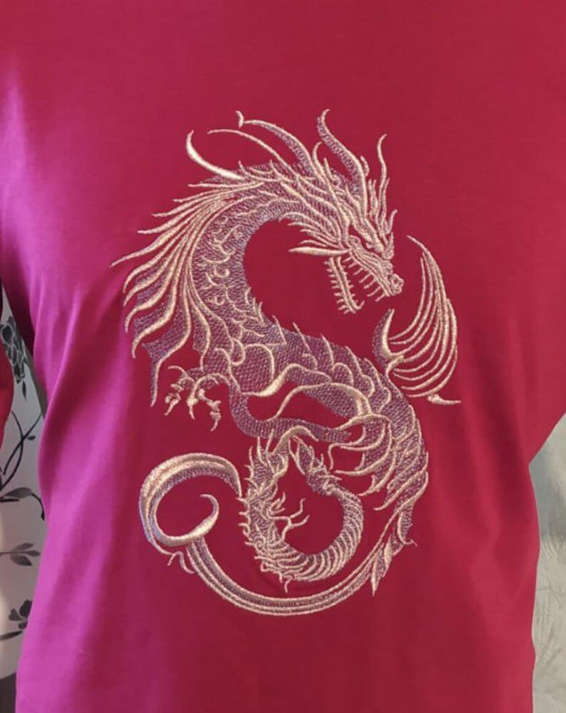 Chinese Dragon Embroidery Design, Gold Dragon Machine Embroidery File, Japanese Style Dragon, Fantasy Dragon Embroidery, Tattoo Dragon image 3