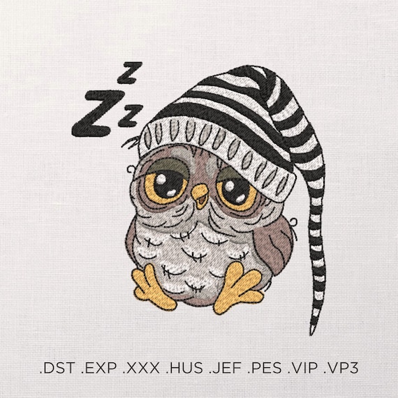 Cute Sleepy Owl Machine Embroidery Design - Owl Embroidery Files - 6 Sizes - Instant Download