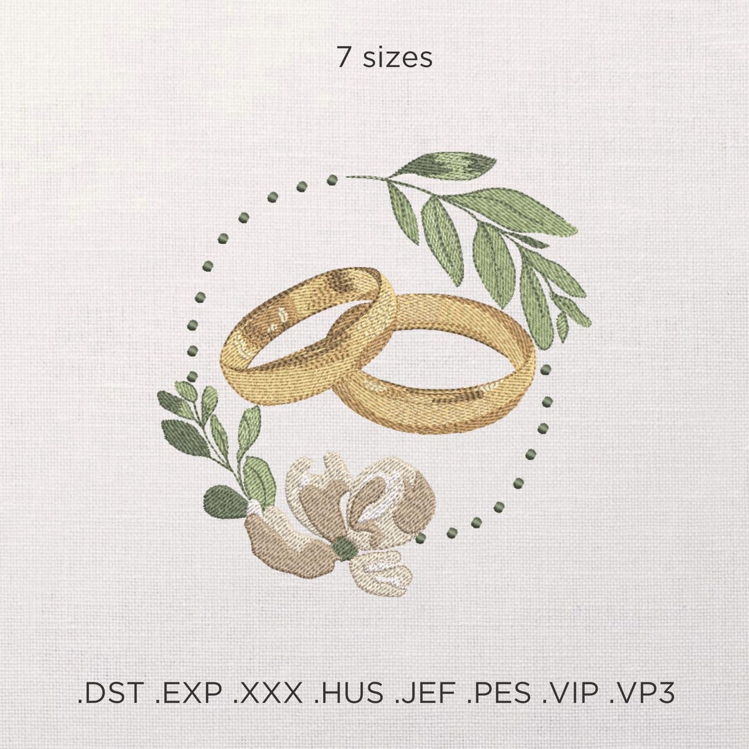 Embroiday Rings Wedding Rings Machine Embroidery Design, Floral Wedding Embroidery ...