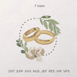 Motif de broderie machine : alliances, motif floral de broderie de mariage, broderie au cerceau pour jeunes mariés, broderie de serviettes de mariée romantiques