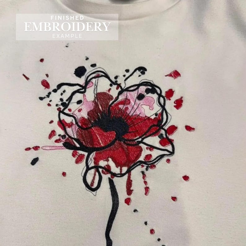 Poppy Embroidery Design File, Watercolor Flower Machine Embroidery Pattern, Floral Embroidery for Clothes, Instant Download, PES DST JEF VP3 image 3