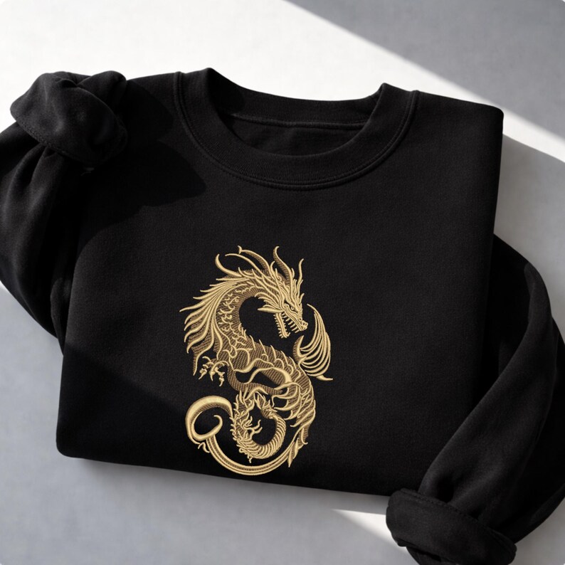 Chinese Dragon Embroidery Design, Gold Dragon Machine Embroidery File, Japanese Style Dragon, Fantasy Dragon Embroidery, Tattoo Dragon image 7