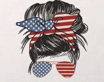 America Flag, America Symbol, American Girl, 4th of July Machine Embroidery Design - 6 sizes - Instant Download