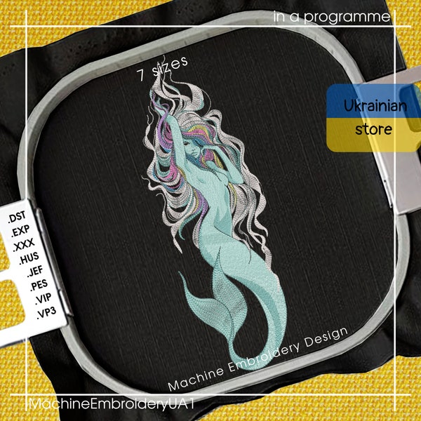 Mermaid machine embroidery design - mermaid embroidery files - 7 sizes - Instant download