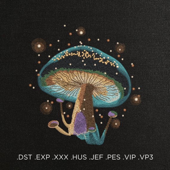 Magic Mushroom with Fireflies Machine Embroidery Design, Shiny Embroidery Pattern, Kids Embroidery Wall Decor, Fairytale Mushroom Embroidery