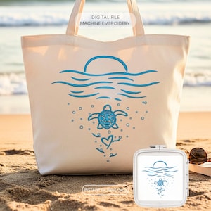 Sea Turtle Machine Embroidery Design, Ocean Nature Outline Pattern for Summer Shirts & Tote Bags, Instant Digital Download