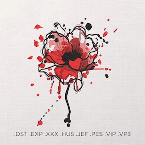 Poppy Machine Embroidery Design - Watercolor Embroidery - 7 sizes - Instant Download