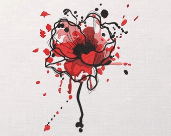 Poppy Machine Embroidery Design - Watercolor Embroidery - 7 sizes - Instant Download
