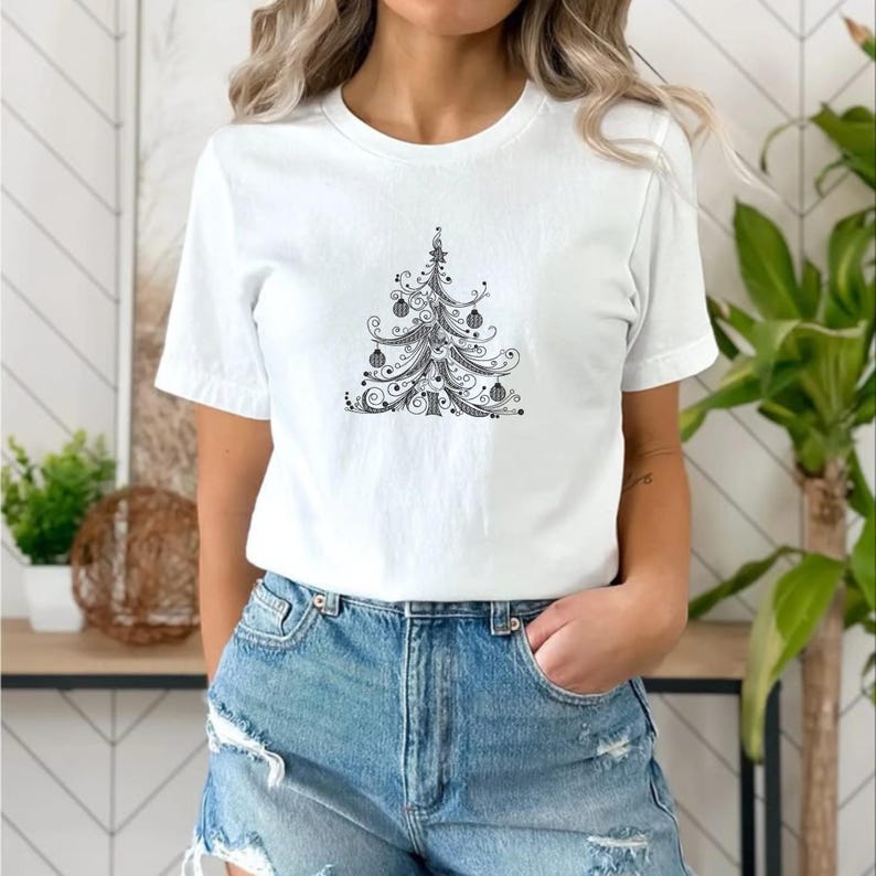 Elegant Christmas Tree Machine Embroidery Design, Filigree Xmas Digitized Stitch File for Small Business, Holiday Pattern PES DST image 3