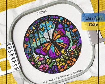 Mosaic Butterfly Machine Embroidery Design - Bright butterfly embroidery files - 7 sizes - Instant download