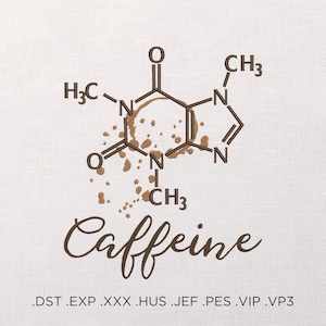 Caffeine Molecule Embroidery DESIGN FILE - Machine embroidery design -7 sized - Instant download
