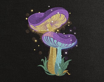 Magic Mushroom Machine Embroidery Design, Fireflies Embroidery Pattern, Purple Mushroom Embroidery PES, Shiny Embroidery Machine Pattern