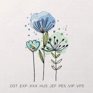 Floral Machine Embroidery Design - Watercolor Embroidery Files - Digitized Flower Embroidery - 8 Sizes - Instant Download