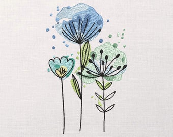 Floral Machine Embroidery Design - Watercolor Embroidery Files - Digitized Flower Embroidery - 8 Sizes - Instant Download