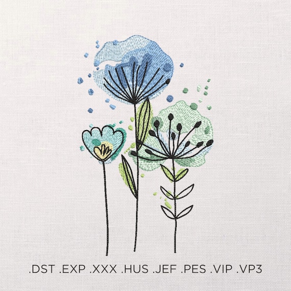 Floral Machine Embroidery Design - Watercolor Embroidery Files - Digitized Flower Embroidery - 8 Sizes - Instant Download
