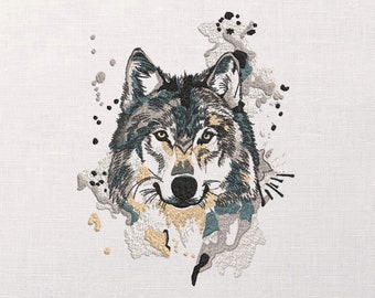 Wolf Watercolor Machine Embroidery Design - Wolf File Embroidery Design - 7 sizes - Instant Download