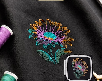 Bright Neon Flower Machine Embroidery Design PES DST, Glow Effect Boho Wildflower Pattern, 7 Sizes