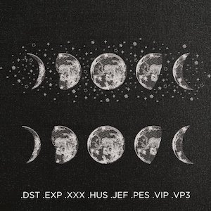 Phases of the Moon with Stars - Large Machine Embroidery Design. 3 sizes - Instant download.