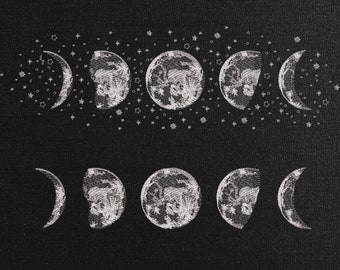Phases of the Moon with Stars - Large Machine Embroidery Design. 3 sizes - Instant download.
