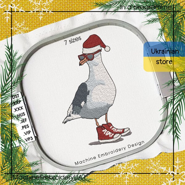 Möwe Weihnachtsmann Maschinenstickerei Design - Möwe Stickdateien - 7 Größen - Sofortiger Download