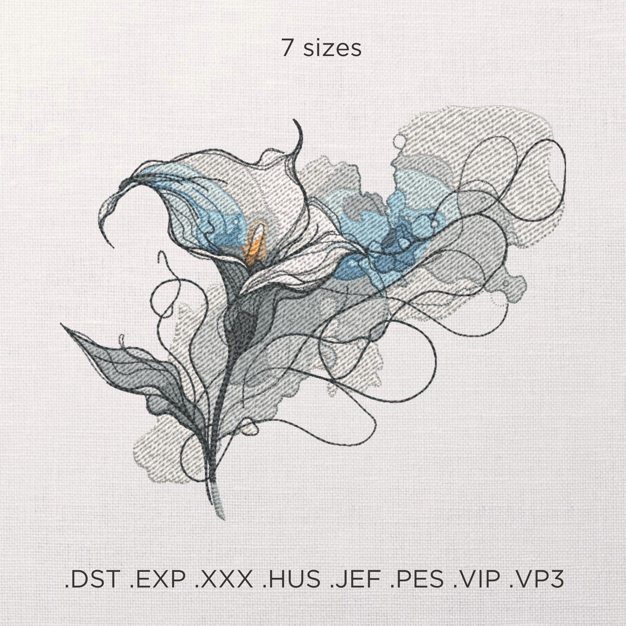 Modern Calla Lily Machine Embroidery Design, Watercolor Floral Embroidery Pattern, Abstract Botanical Embroidery for Women Shirt Or Tote Bag