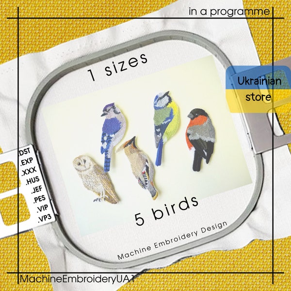Vogel - Brosche. Maschinenstickerei-Design auf Filz - Sofortiger Download