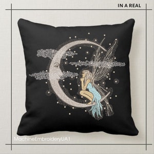 Magic Fairy on the Moon Machine Embroidery Design - Fairy on the Moon ...
