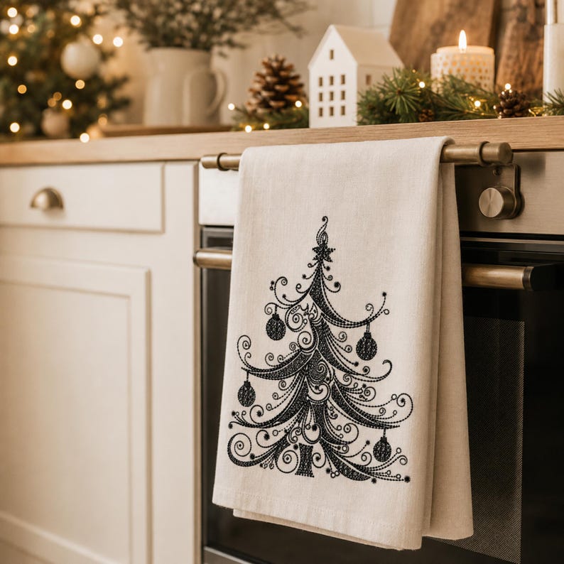 Elegant Christmas Tree Machine Embroidery Design, Filigree Xmas Digitized Stitch File for Small Business, Holiday Pattern PES DST image 14