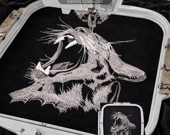 Bengal Cat Embroidery Design, Gothic Cat Machine Embroidery File, Tattoo Style Cat Embroidery, Wild Feline Embroidery Design