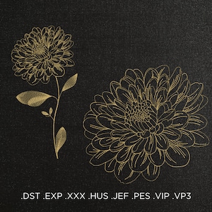 Peony Outline Stitch Machine Embroidery Design - Peony Embroidery Files - 9 Sizes - Instant Download