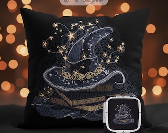 魔法使いの帽子の刺繍パターン、魔法使いの帽子の刺繍デザイン、魔法学校の刺繍ファイル、枕カバーのデザイン