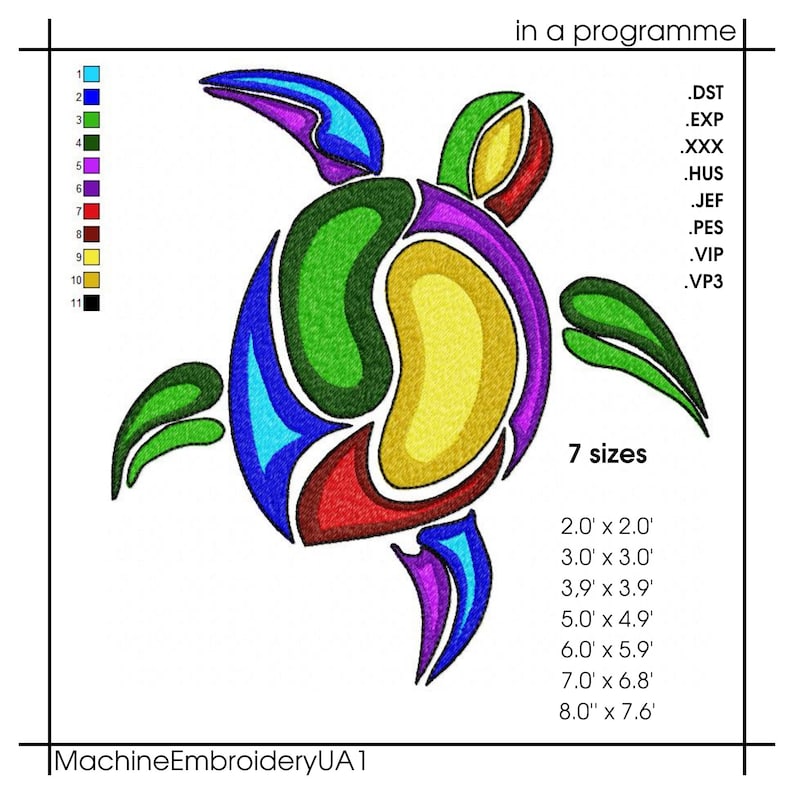 Turtle Machine Embroidery Design Sea Turtle Embroidery Files Etsy