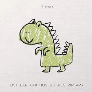 Cute Dinosaur Machine Embroidery Design, Kids Dino Embroidery File, Cartoon Dino Embroidery For Kids T-Shirt, Fun Drawing Dino Embroidery