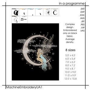 Magic Fairy on the Moon Machine Embroidery Design - Fairy on the Moon ...