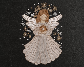 クリスマスエンジェルの機械刺繍デザイン - エンジェル刺繍ファイル - 7サイズ - 即時ダウンロード - 553