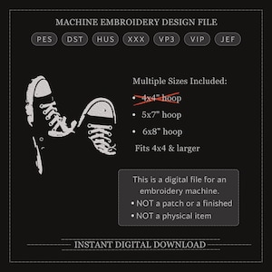 Sneaker Embroidery Design, Converse Style Shoes Embroidery File, Urban Streetwear Machine Embroidery, Sneakerhead Embroidery Design image 2
