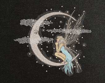 Magic fairy on the moon Machine Embroidery Design - Fairy on the moon embroidery files - 8 sizes - Instant download - 471