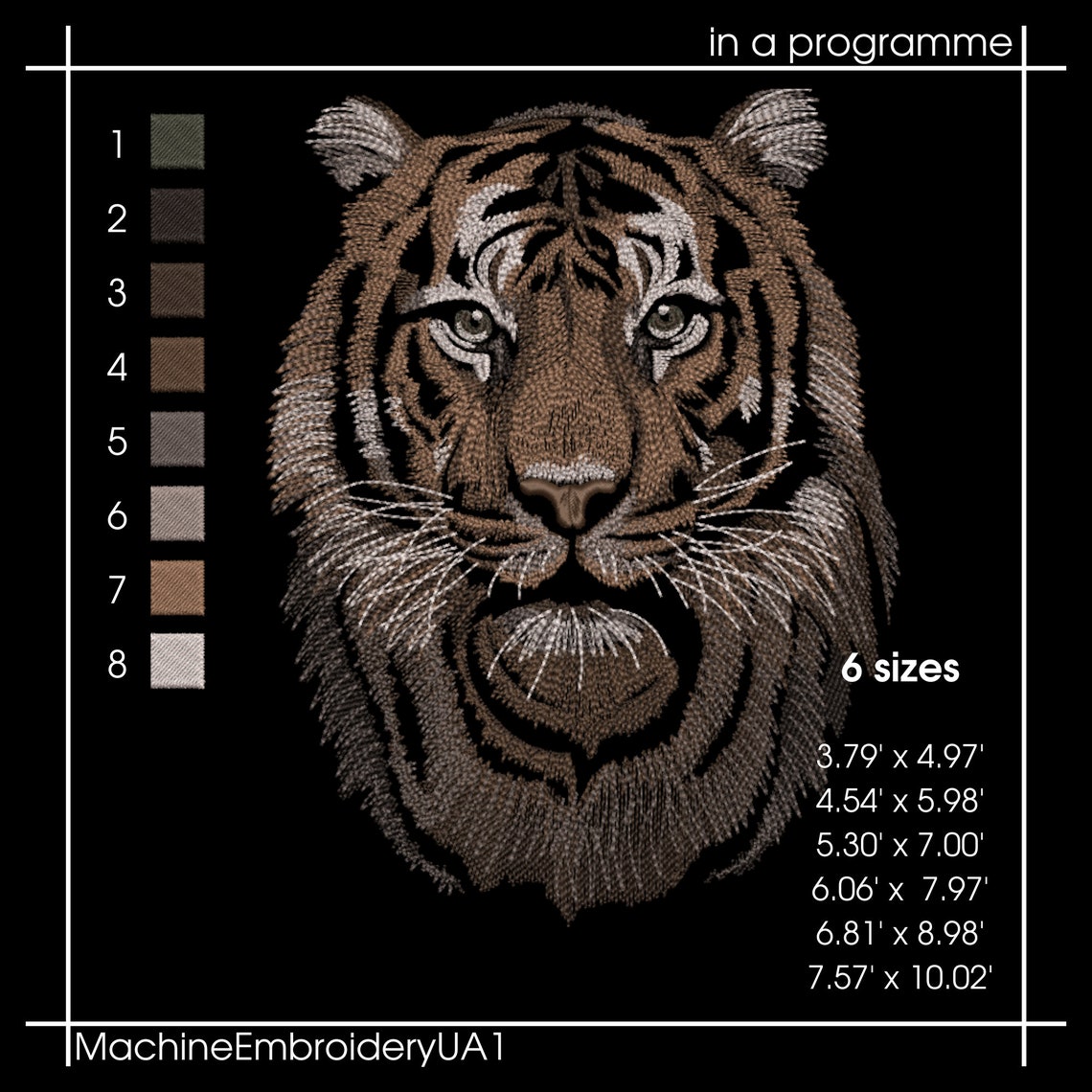 Tiger on a Black Background Machine Embroidery Design Big - Etsy