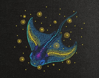 Blue Sea Stingray Machine Embroidery Design, Magic Stingray Embroidery Pattern, Sea Animals Embroidery, Sea Creatures Embroidery For T-Shirt