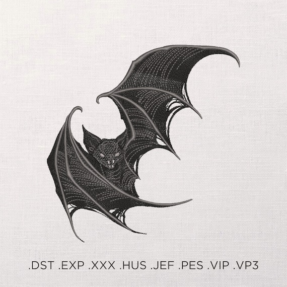 Bat Machine Embroidery Pattern, Gothic Black Bat Embroidery Design, PES Embroidery File, Halloween Theme Embroidery, Digital Embroidery File