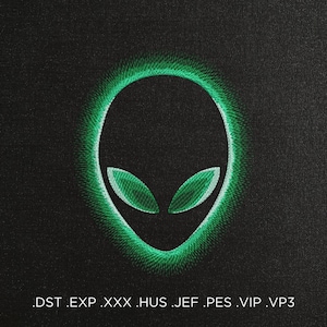 Neon Alien for Black Fabric Machine Embroidery Design - Luminous Alien Embroidery Files - 8 Sizes - Instant Download