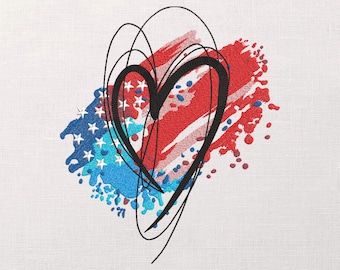 USA Flag Heart Machine Embroidery Design, Patriotic American Embroidery, Happy 4th July Embroidery, American Family Design, July 4th Gift