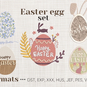 Set di modelli per ricamo a macchina di uova di Pasqua, ricamo di uova di Pasqua ornamentali, ricamo di cartoline di Pasqua, ricamo di Pasqua per federa